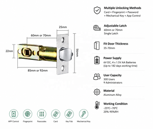 Auvinx OEM Fingerprint Smart <strong>Knob</strong> Indoor Lock for Home Password Keyless Card Bedroom Tuya BT APP Control Digital Deadbolt Lock - Product Image 5