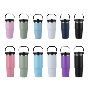 Vaso de acero inoxidable de 30 oz de gran capacidad, aislado al vacío, con asa para deportes al aire libre y uso en el coche. - Product Image 3