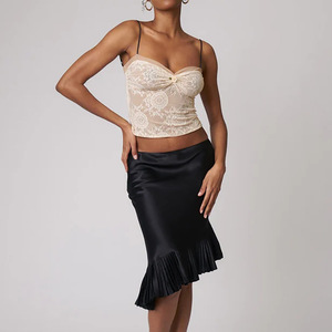 European And American Style Pleated Midi <b>Skirt</b> Women Satin Fishtail Solid Color Shiny Micro <b>Elasticity</b> Natural Waistline - Product Image 4