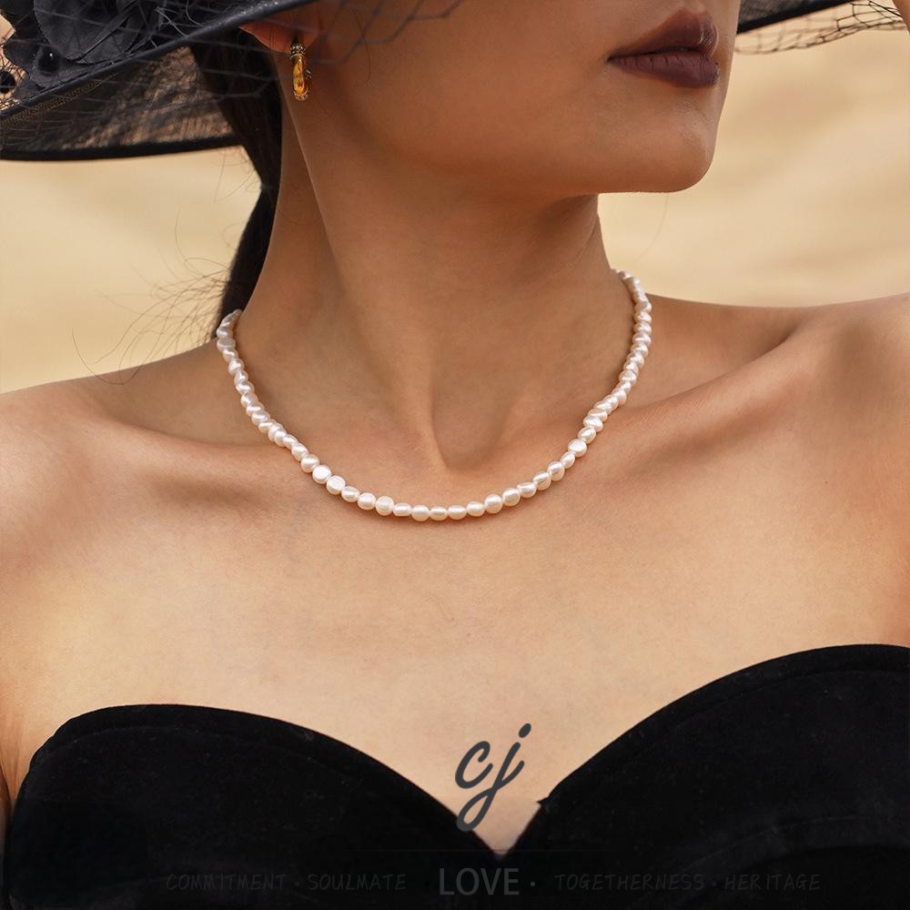 Carline Fine Jewelry Stainless Steel 18K Gold Plated Freshwater Pearl Beaded Chain Necklace Pearl Jewelry for Women