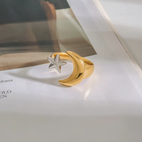 Anillo Abierto Minimalista X&L de Dos Tonos con Estrella y Luna, Chapado en Oro de 18K, Acero Inoxidable, Anillo Universo, Joyería para Mujer, Regalo para Fiesta, Venta al Por Mayor