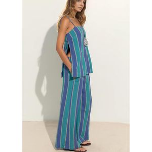 Women 2 Piece Striped Lounge Set Sleeveless Camisole <b>Top</b> Wide Leg Pants Matching Loose Beach Summer Casual Wear - Product Image 2