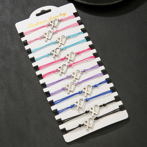 Fashion <b>String</b> <b>Bracelets</b> 12 Piece Set Adjustable Stainless Steel Pendant Mixed Colors Unisex Gift Jewelry - Product Image 4