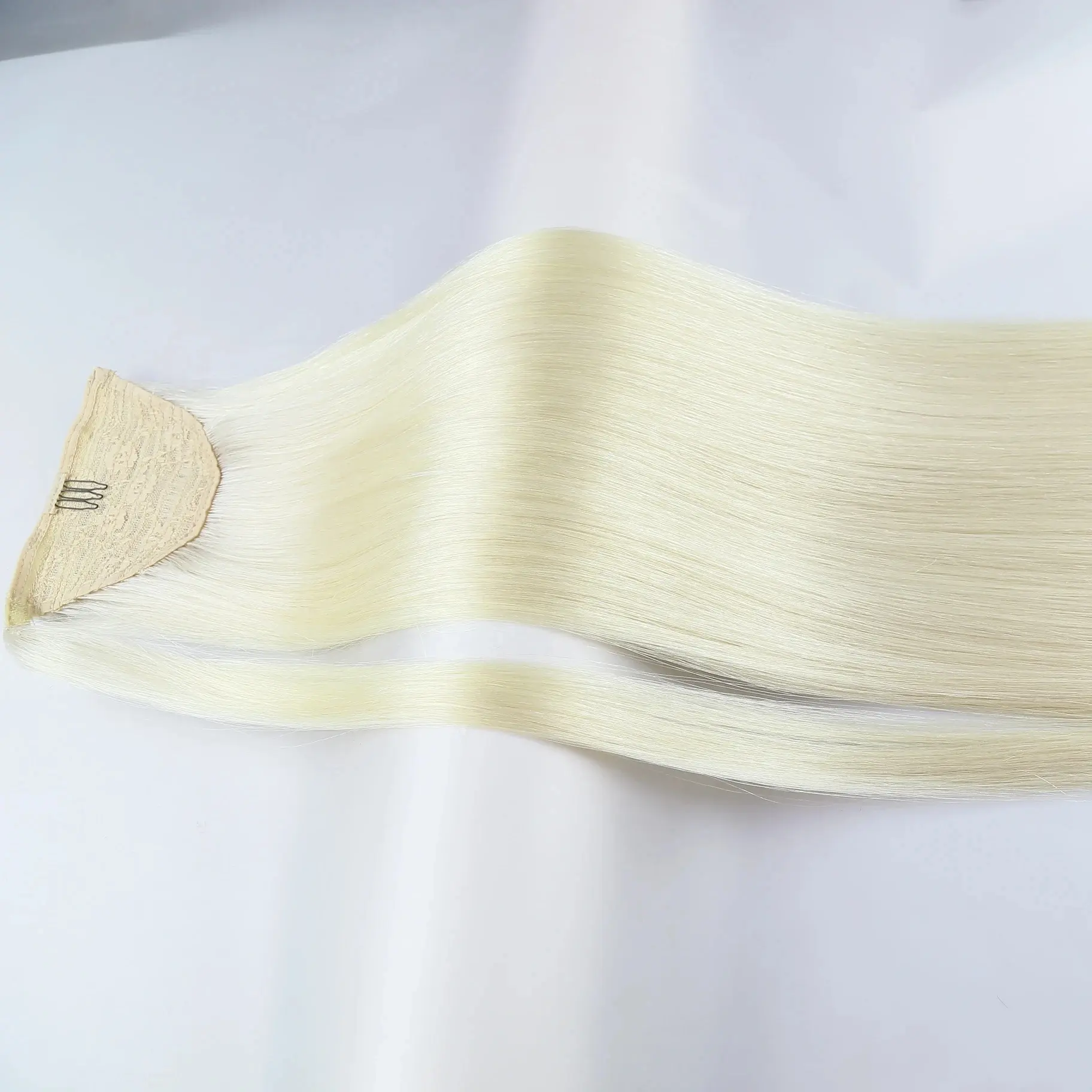 Ponytail Human Hair Straight European Blonde Highlight Real Natural Hair Extensions Clips In for white women ponytail