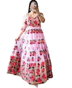 Ensemble de robe longue indienne Readymade & Dupatta, georgette de renard entièrement cousue rose avec broderie de paillettes avec tenue de fête de travail Moti - Product Image 1