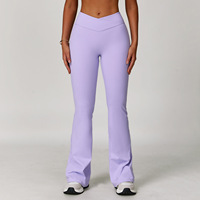 Leggings de sport personnalisés pour femme, taille haute croisée, effet ventre plat, doux et extensibles, pour la danse, l'entraînement, la gym, le yoga, coupe évasée