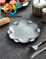 Assiette peu profonde en porcelaine de style chinois en forme de fleur, pour steak, vaisselle haut de gamme, assiette à gâteau, luxe léger, sous glaçure