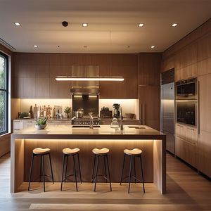 Custom Modern Luxury Kitchen Set with Stainless Steel Wall & Island Units Integrated Project-Grade for Apartment & Villa Builds - Product Image 1