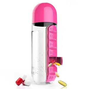 Borraccia multifunzione per viaggi Custom 18oz BPA Free Tritan bottiglie di acqua in plastica con custodia per pillole