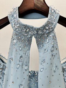 <span class=keywords><strong>Robe</strong></span> de soirée élégante pour femme, bleu clair, bustier, coupe sirène, avec traîne détachable ornée de cristaux et col ras-du-cou - Product Image 5