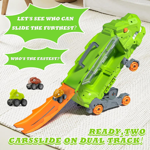 Cadeau d'anniversaire pour garçons et filles, jouets dinosaures pour enfants avec circuit de course et 6 voitures dinosaures à rétrofriction, grand camion dinosaure pour tout-petits - Product Image 6