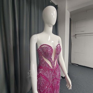 Lsany234 Robes de soirée sirène luxueuses et sexy à col en V, bustier, rouge rose, coupe ajustée, à paillettes, Jancember - Product Image 4