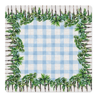 Tapis de protection de table pliable antidérapant en gingham bleu avec frondes de palmier vertes 80x80cm 3mm d'épaisseur pour Mahjong