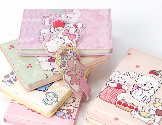 MK005 Licensed Mikko B6 Magnetic Button Notebook Cute PU Leather Cover Notebooks with Color Inner Pages Stationery Notebook B6