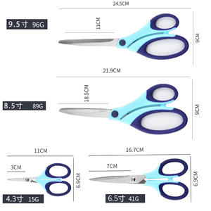 กรรไกรสำนักงานสกายบลูชุด 3 ชิ้นสแตนเลสสตีลงานฝีมือเย็บผ้าใช้ในบ้านหัวตรงด้ามสีฟ้า - Product Image 2