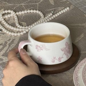 ชุดถ้วยกาแฟและจานลายลาเต้ทำจากเซรามิกรูปโบว์แนววินเทจสไตล์ฝรั่งเศสชุดถ้วยชาสีชมพูดอกไม้ยามบ่าย - Product Image 3