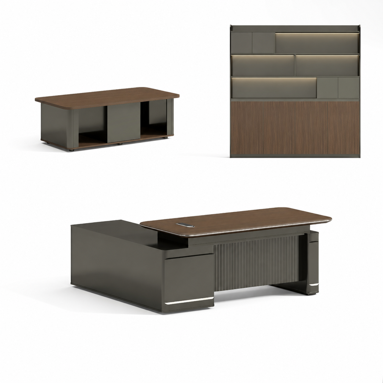 Bureau de direction + Classeur + Longue table basse