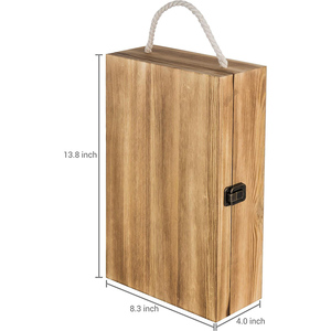Scatola Regalo in Legno Scuro Bruciato per 2 Bottiglie - Contenitore Rustico con Chiusura in Metallo e Manico in Corda, per Champagne, Birra Artigianale - Product Image 4