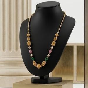 925 Silver Antique Mala <b>Necklace</b> with Green and <b>Pink</b> Beads Traditional Ethnic Wedding Gift Jewelry for Women - Product Image 2