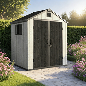 Nuevo Cobertizo de Almacenamiento Exterior Gris de 14 pies x 12 pies, Cobertizo Metálico de Doble Función para Leña - Product Image 1