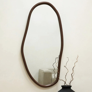 French Style <b>Wall</b> <b>Mirror</b> with Uniquely Shaped Walnut Frame, Suitable for Home and Hotel <b>Settings</b> - Product Image 1