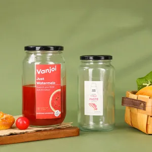 Wholesale Clear Pickles Honery Storage Jar 960ml Round Sauce Fruit Jam Glass Jar With Twist Off Tinplate Lid