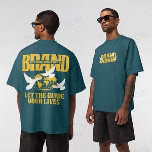 T-shirt Oversize in Cotone Pesante Effetto Usurato con Logo Personalizzato, Stampa Streetwear, Vestibilità Boxy, Unisex, Produttore - Product Image 3