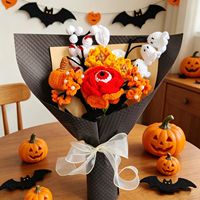 Bouquet de fleurs en fil de laine au crochet pour Halloween, motif petit fantôme effrayant, styles festifs et horrifiants, ambiance ludique parfaite, pour l'exportation