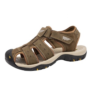 Chaussures d'eau pour hommes respirantes à bout fermé avec bande élastique, tige en cuir véritable, semelle intermédiaire en EVA, semelle extérieure en caoutchouc antidérapante - Product Image 1