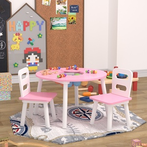 Ensemble <span class=keywords><strong>de</strong></span> table et deux chaises en <span class=keywords><strong>bois</strong></span> rond rose pour filles, avec rangement en maille, table et chaise pour enfants - Product Image 6