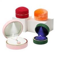 Nouvelle boîte à bijoux LED ronde en flanelle avec couvercle Ciel et Terre, boîte à bagues, boîte à pendentifs, boîte à colliers, emballage cadeau