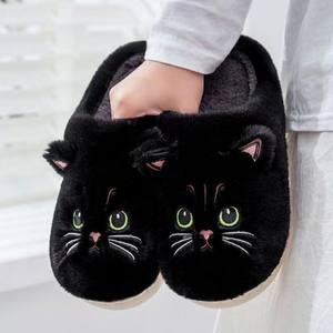 Chaussons d'intérieur pour femmes, doublure en sherpa moelleuse, pantoufles d'hiver pour la maison, pantoufles fantaisie pour femmes avec motif de chat 3D en peluche, antidérapantes, chaudes - Product Image 6