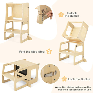 Torre de Aprendizaje de Cocina 3 en 1 Montessori, Taburete de Cocina para Niños <span class=keywords><strong>con</strong></span> Pizarra para Encimera de Baño - Product Image 3
