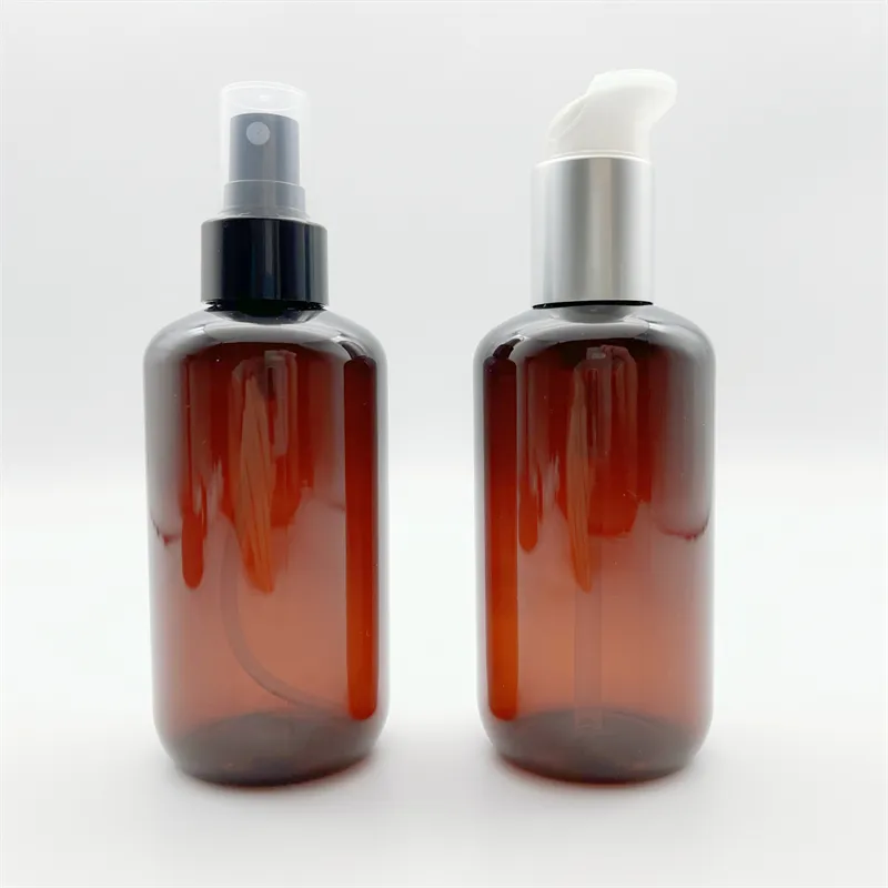 Moisturizing Custom Design PET Bottle 200ml Amber Cylindre Plastic Spray Bottle for Hand Sanitizer Cleaning