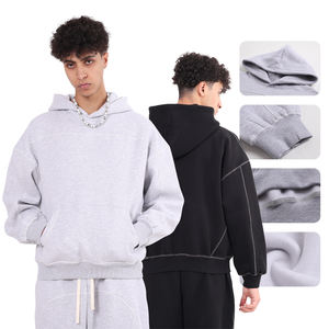 Sudadera con capucha de felpa para hombre, estilo urbano, con diseño de puntada de 3 agujas y 5 hilos, corte holgado, estilo hip hop - Product Image 2