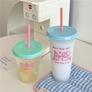 1PC Bonito Garrafa De Água Para Café Suco De Leite Chá Plástico Copos Frio Com Tampa De Palha Portátil Reutilizável Beber Garrafa Canecas - Product Image 5