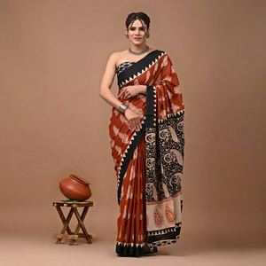 Wholesale Hand Block Printed Cotton Mulmul <b>Saree</b> <b>for</b> <b>Women</b> Block Print Wholesale Indian Sarees - Product Image 1