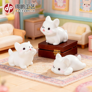 Dp Mini French Bulldog Resin Figurine <b>Dolls</b> White Cute Animal Decor For Desk And Car Indoor Use - Product Image 2