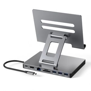 Nouvelle Station d'Accueil <span class=keywords><strong>USB</strong></span>-<span class=keywords><strong>C</strong></span> 8-en-1 avec Support Pliable en Aluminium et Hub Multiport <span class=keywords><strong>USB</strong></span> <span class=keywords><strong>C</strong></span> Type <span class=keywords><strong>C</strong></span> pour <span class=keywords><strong>iPad</strong></span> <span class=keywords><strong>Pro</strong></span> - Product Image 1