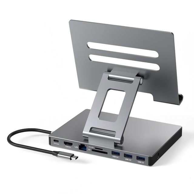 New 8-Port 8 In 1 8-In-1 USB-C Docking Station with Foldable Aluminum Tablet Stand with Multiport USB C Type C Hub for iPad Pro