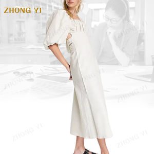 Robe d'été sans dos pour femmes, manches lanternes, enroulement autour de la poitrine, élastique, robe midi pour femmes, couleur unie, style doux, <span class=keywords><strong>2022</strong></span> - Product Image 2