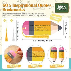 Lehrer Werts ch ätzung Geschenke Bulk Inspirational Zitate Lesezeichen Bleistift form Lesezeichen mit Quasten Danke Lehrer - Product Image 5