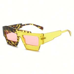 Gafas de Sol Personalizadas con Logotipo, Gafas de Sol Cuadradas Irregulares de Doble Color Retro para Mujer, Protección UV400, Color Morado y Rosa - Product Image 6