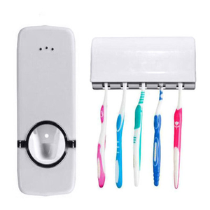 Bathroom Accessories Set Storage Rack Automatic Toothpaste Dispenser Squeezer Wall Mount Dust-proof Toothbrush Holder