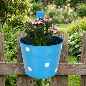 Pot de fleurs bleu à pois blancs, design moderne, léger, pour utilisation sur bureau - Product Image 5