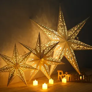 Pantalla de papel blanco hueco de estrella de siete puntas, pantalla de papel para decoración de fiesta de cumpleaños, ajuste de boda, San Valentín, 1 ud.