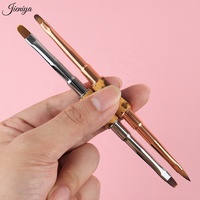 Ensemble de 5 pinceaux à double embout de haute qualité pour nail art, avec poils plats et texture de nœuds de bois, manche en métal