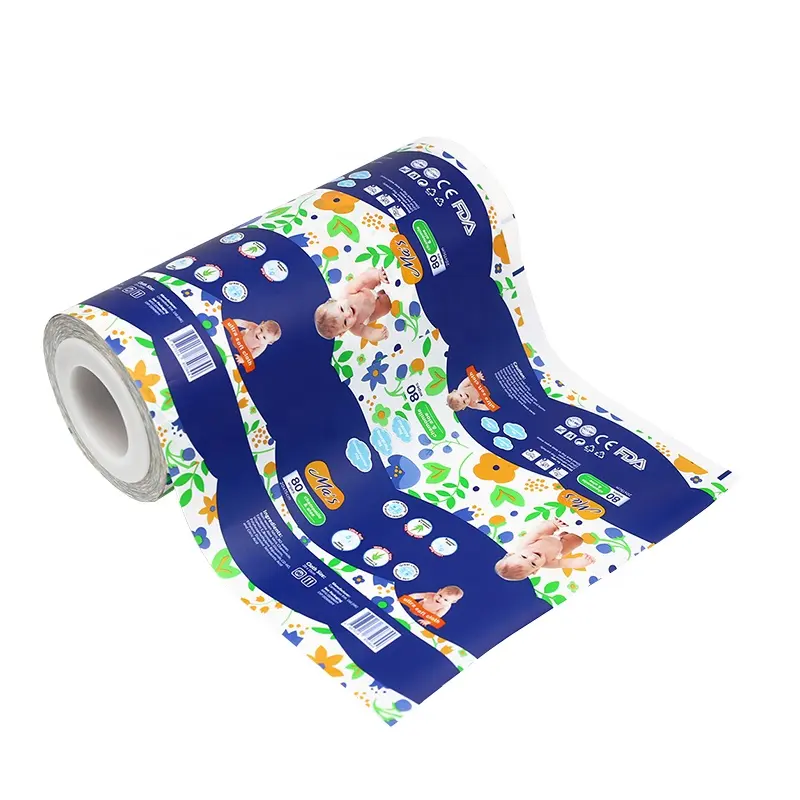 Pellicola in rotolo di plastica per imballaggio di pannolini per bambini stampata personalizzata per sacchetti di pannolini in pellicola di plastica per pannolini per bambini