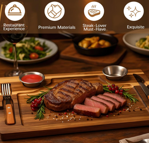 Vassoio di Servizio in Legno per Bistecche con Scomparti per Coltello e Forchetta, Tagliere Premium in Legno di Acacia per Ristoranti e Steakhouse - Product Image 3