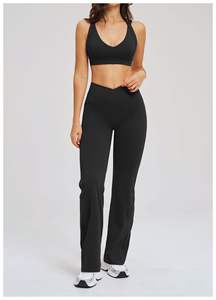 Nouveautés : Pantalon de yoga évasé taille haute pour femme, coupe en V, avec poches latérales avant, respirant, sensation seconde peau, luxueux et élégant, idéal pour l'entraînement et la gym - Product Image 3